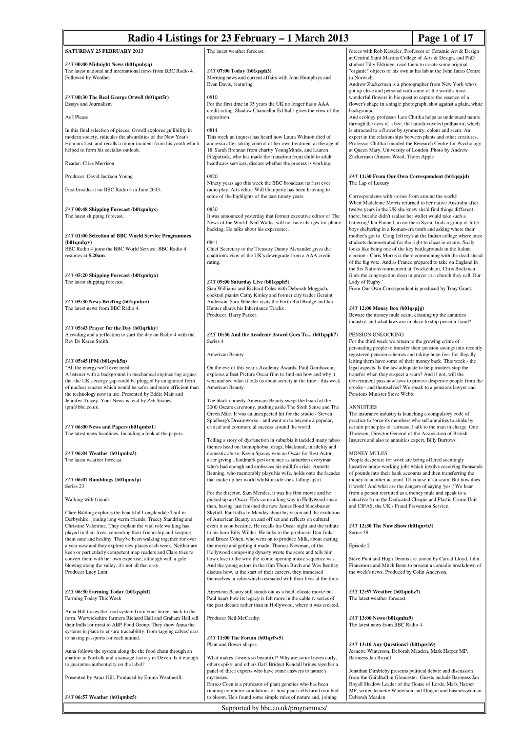 1 March 2013 Page 1 of 17 SATURDAY 23 FEBRUARY 2013 the Latest Weather Forecast