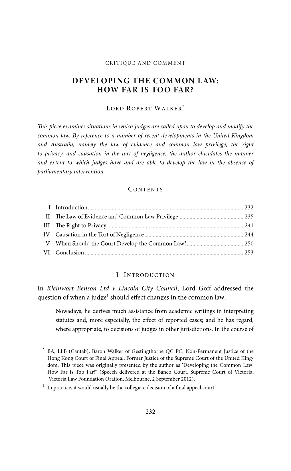 Developing the Common Law: How Far Is Too Far?