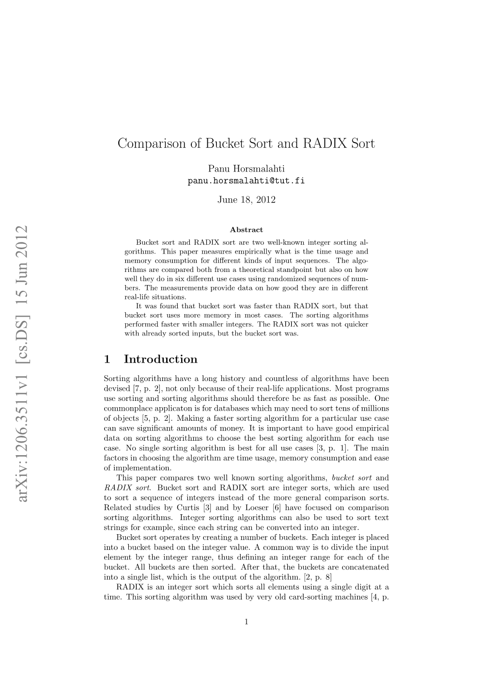 Comparison of Bucket Sort and RADIX Sort