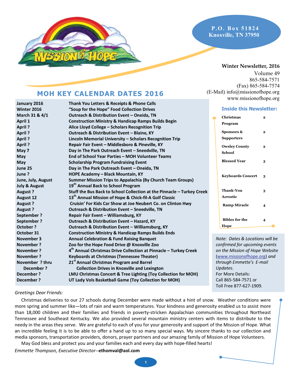 Moh Key Calendar Dates 2016