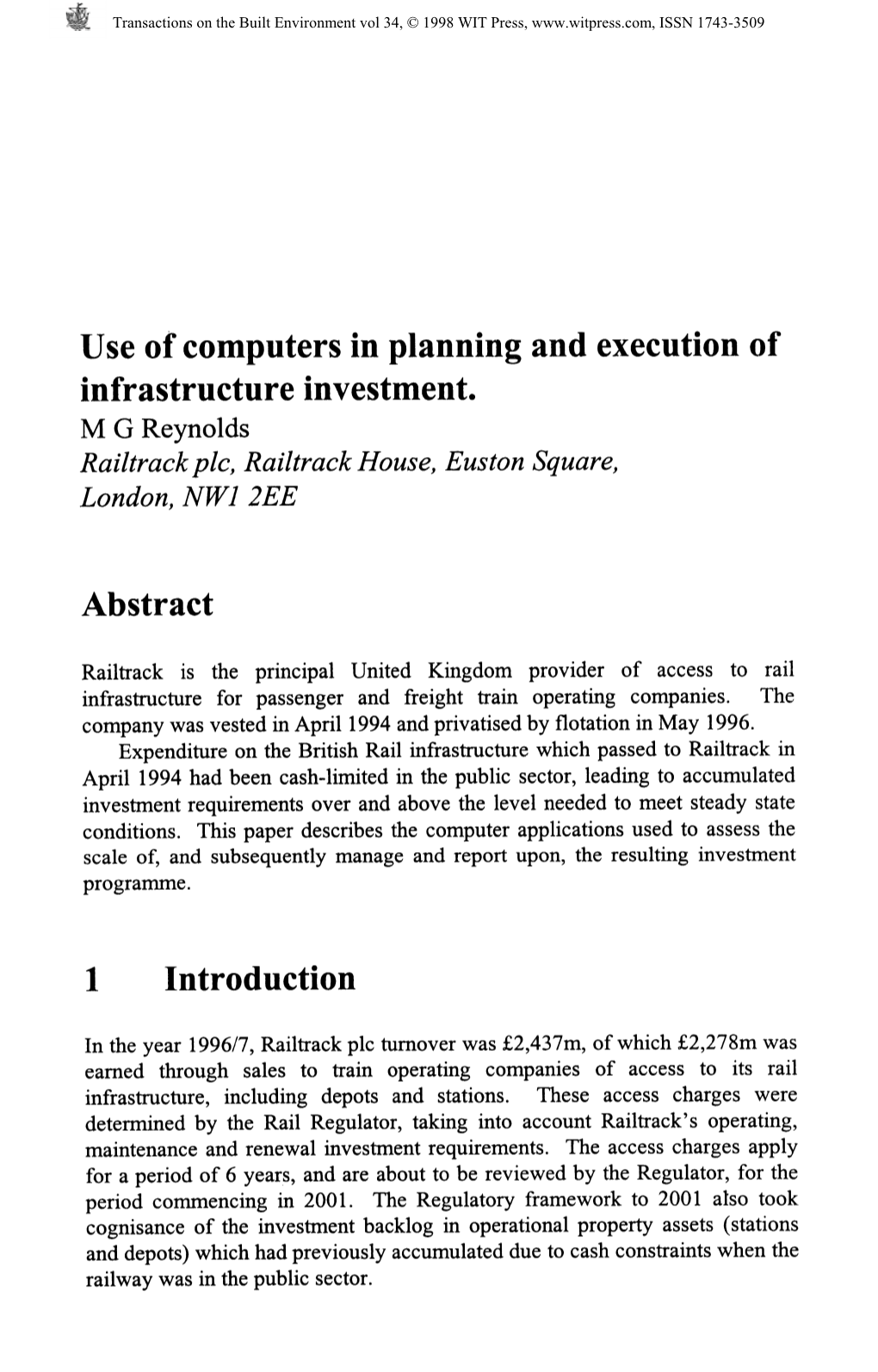 Use of Computers in Planning and Execution of Infrastructure Investment