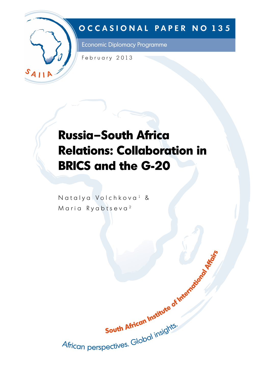 Russia–South Africa Relations: Collaboration in BRICS and the G-20