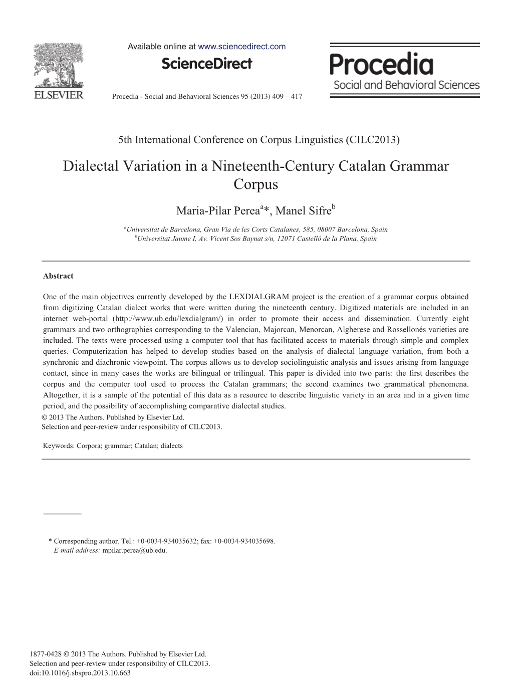 Dialectal Variation in a Nineteenth-Century Catalan Grammar Corpus