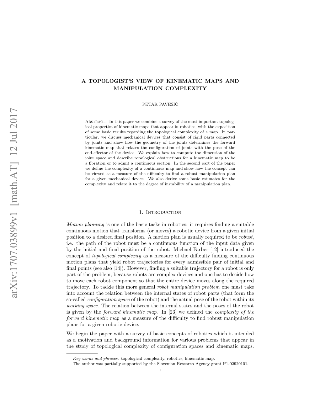 A Topologist's View of Kinematic Maps and Manipulation Complexity