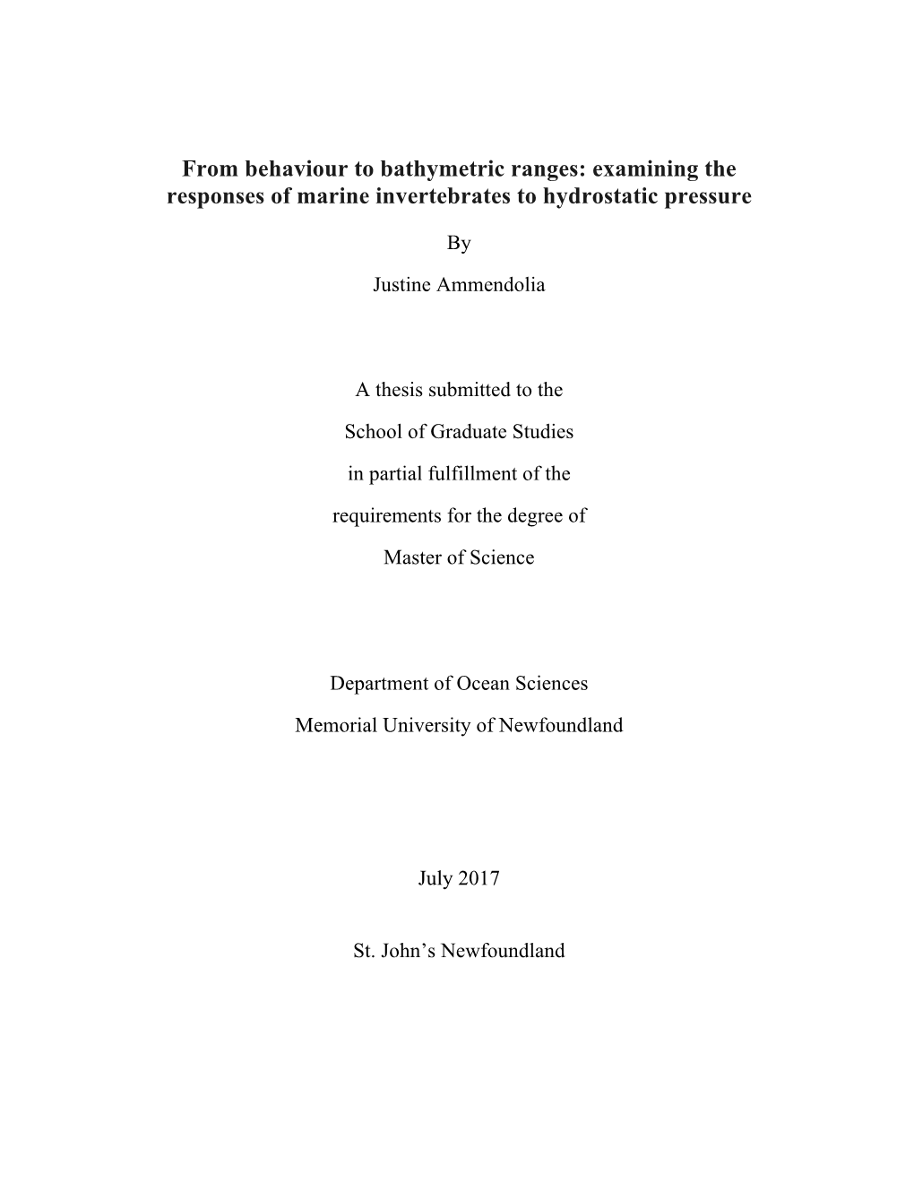 From Behaviour to Bathymetric Ranges: Examining the Responses of Marine Invertebrates to Hydrostatic Pressure