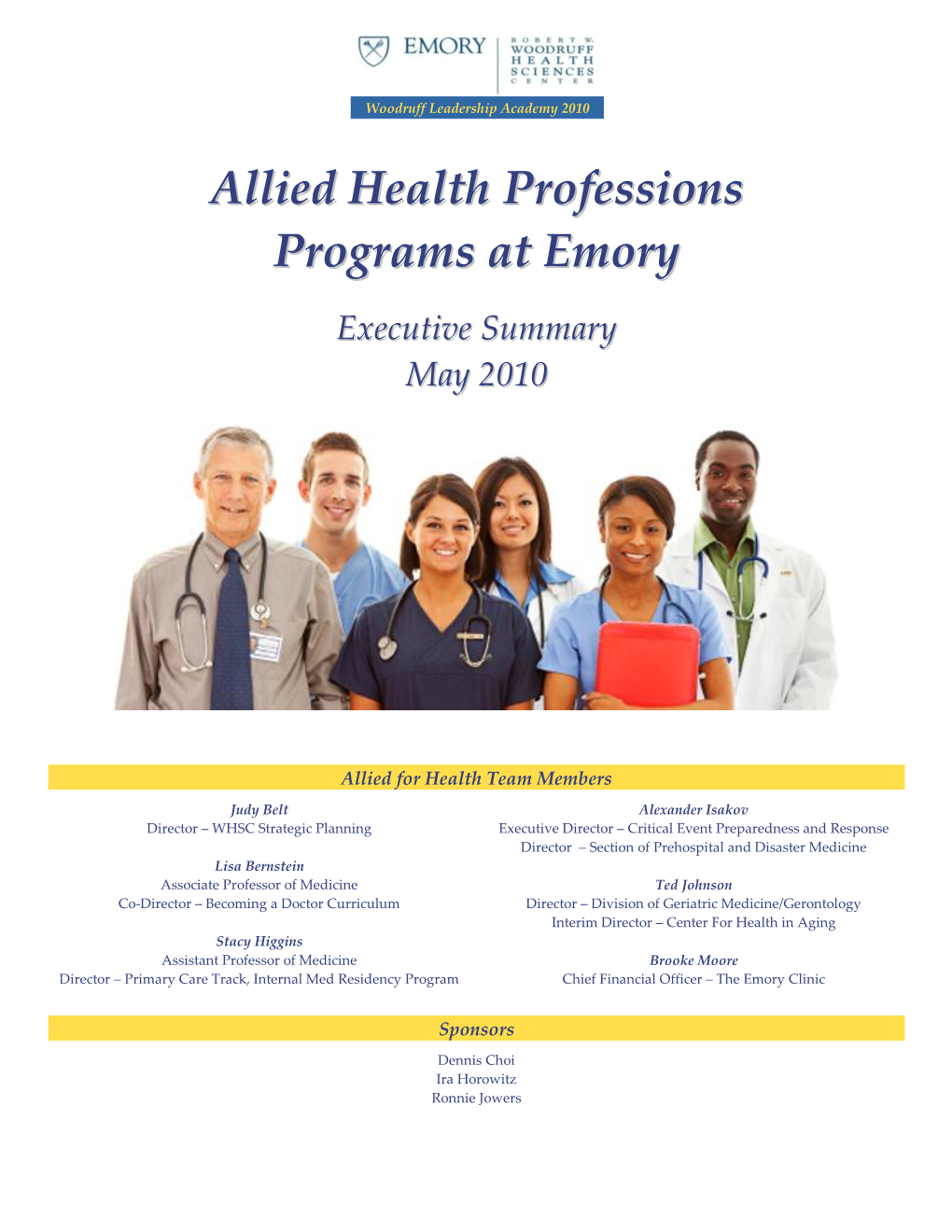 Allied Health Professions Programs at Emory That Best Supports the Following Objectives