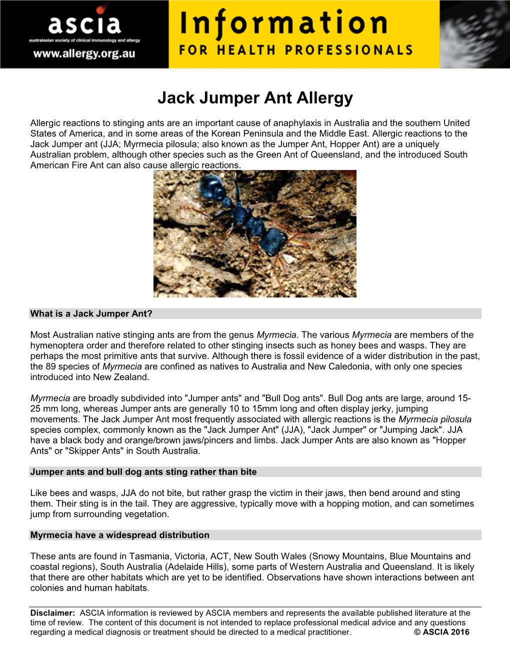 Jack Jumper Ant Allergy