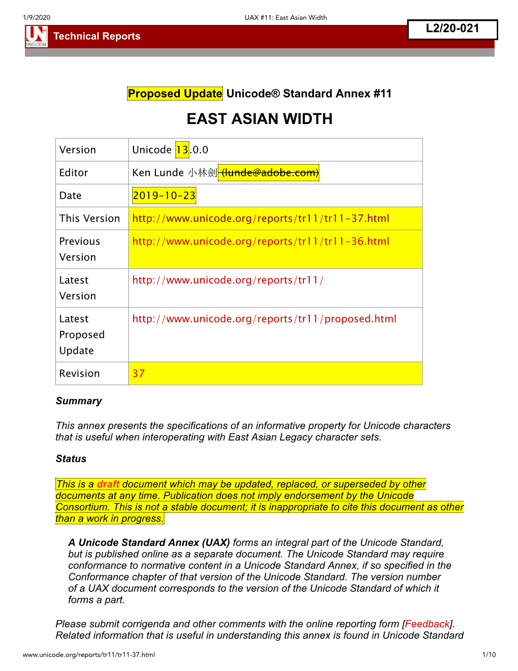 East Asian Width Technical Reports