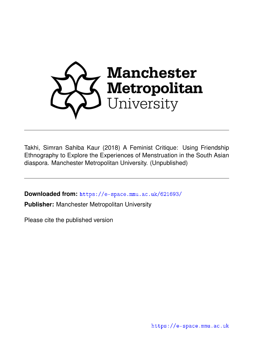 Downloaded From: Publisher: Manchester Metropolitan University