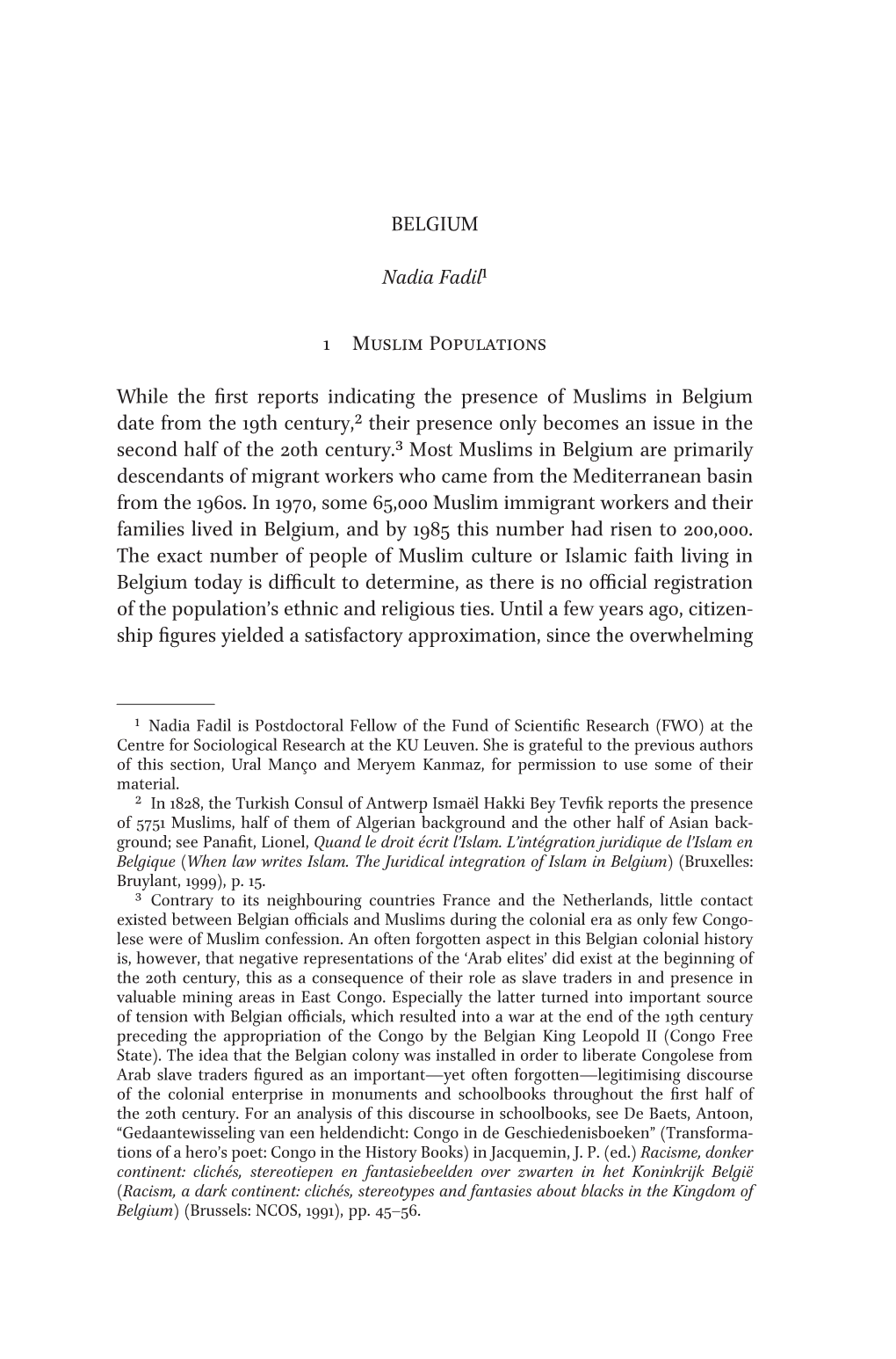 Belgium Nadia Fadil1 1 Muslim Populations While the First Reports