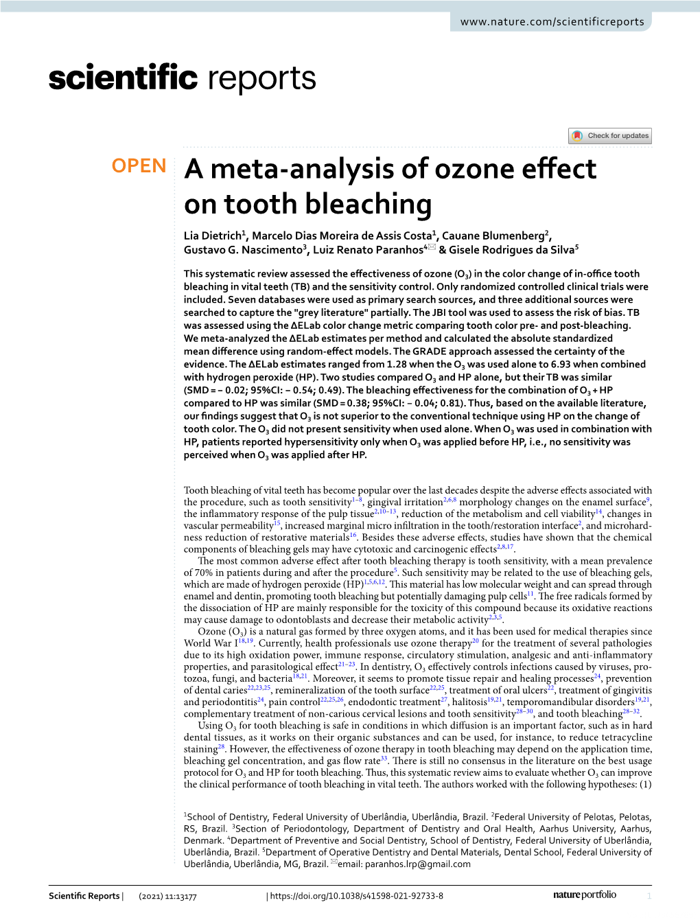 A Meta-Analysis of Ozone Effect on Tooth Bleaching