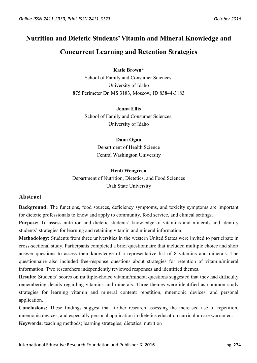 Nutrition and Dietetic Students' Vitamin and Mineral Knowledge