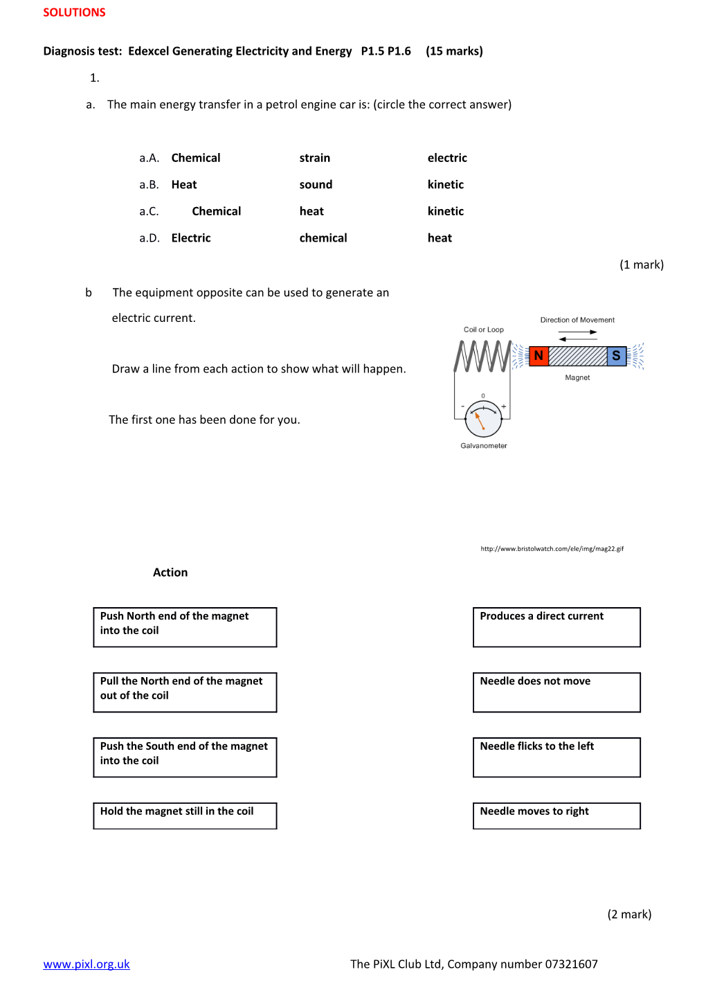 Diagnosis Test: Edexcel Generating Electricity and Energy P1.5 P1.6 (15 Marks)