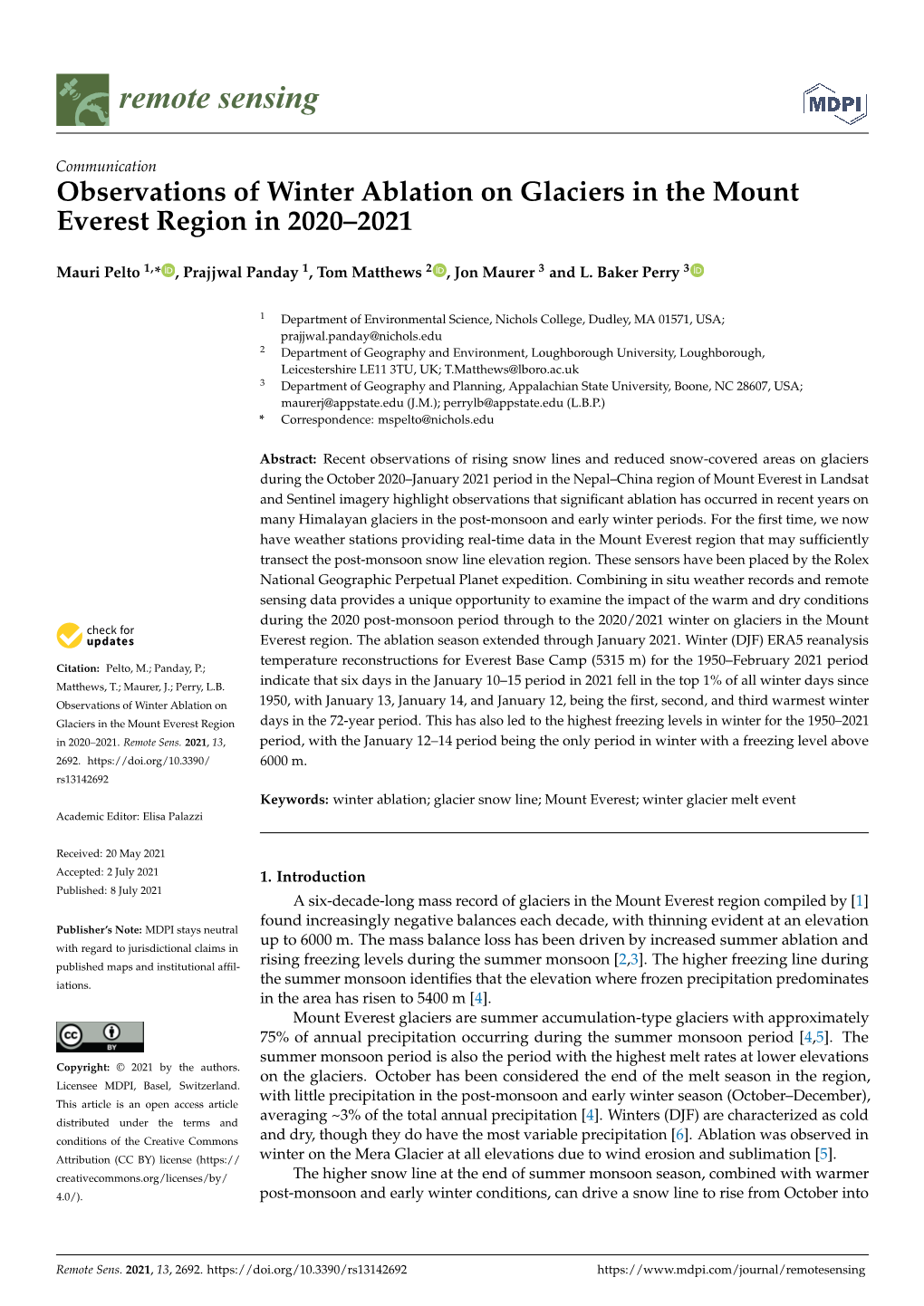 Observations of Winter Ablation on Glaciers in the Mount Everest Region in 2020–2021