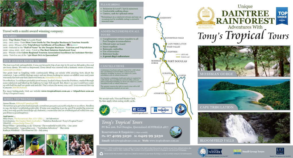 Tony's Tropical Tours Brochure