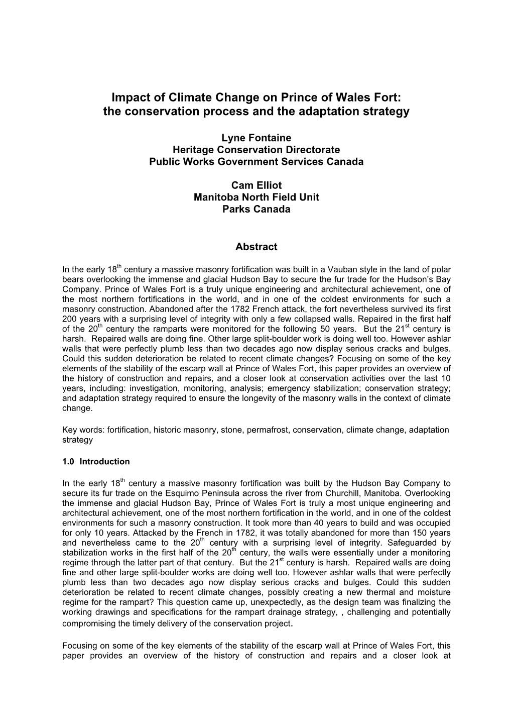 Impact of Climate Change on Prince of Wales Fort: the Conservation Process and the Adaptation Strategy