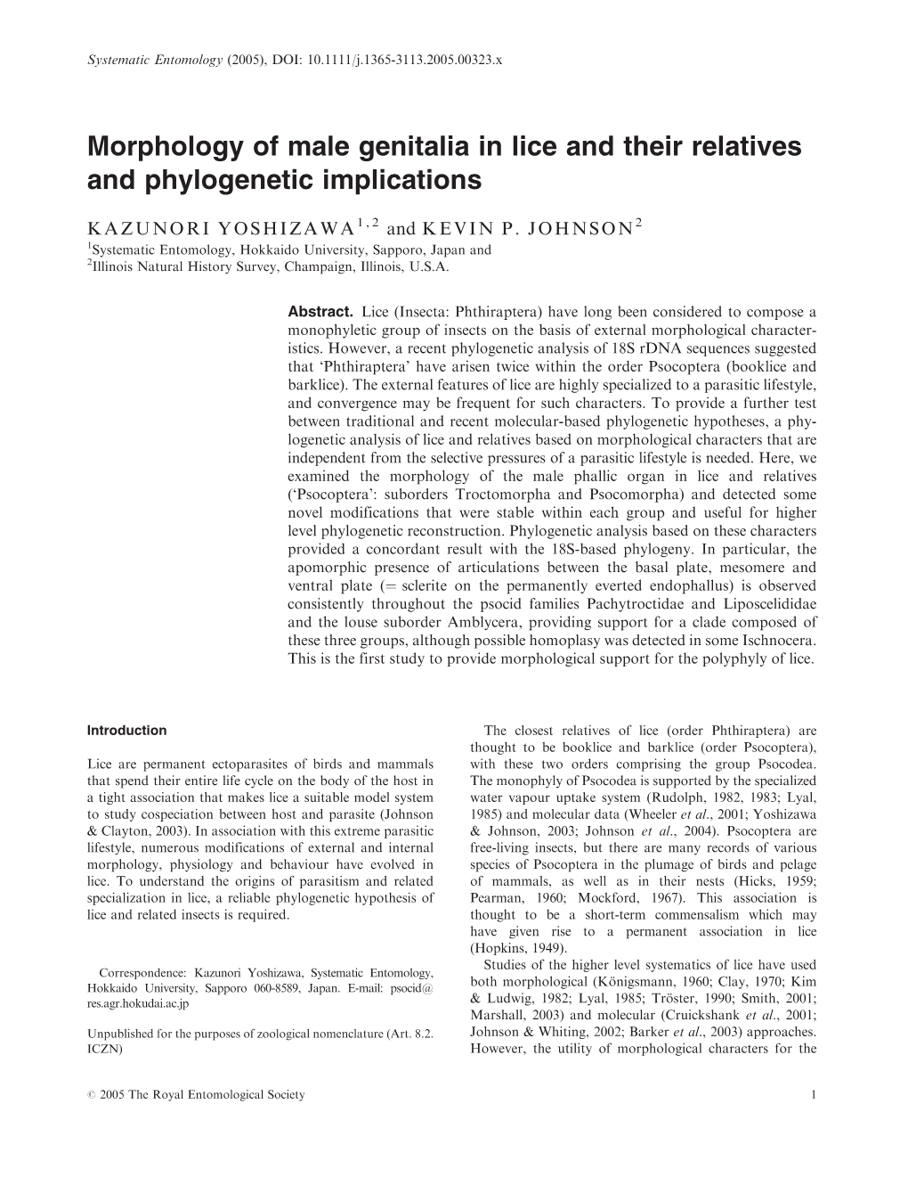 Morphology of Male Genitalia in Lice and Their Relatives and Phylogenetic Implications