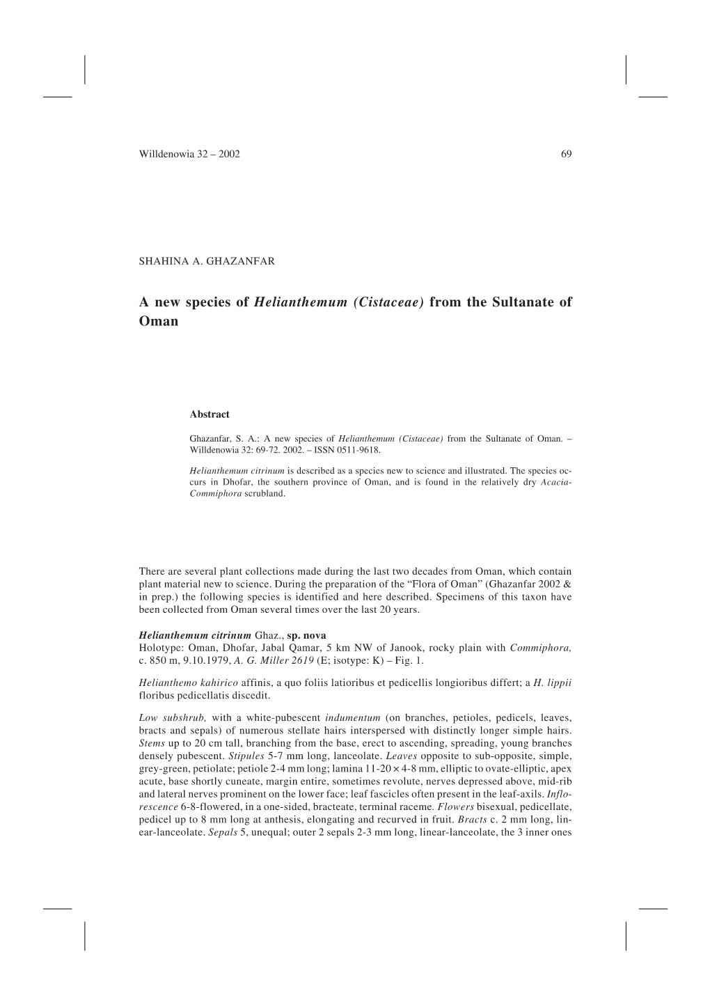 A New Species of Helianthemum (Cistaceae) from the Sultanate of Oman