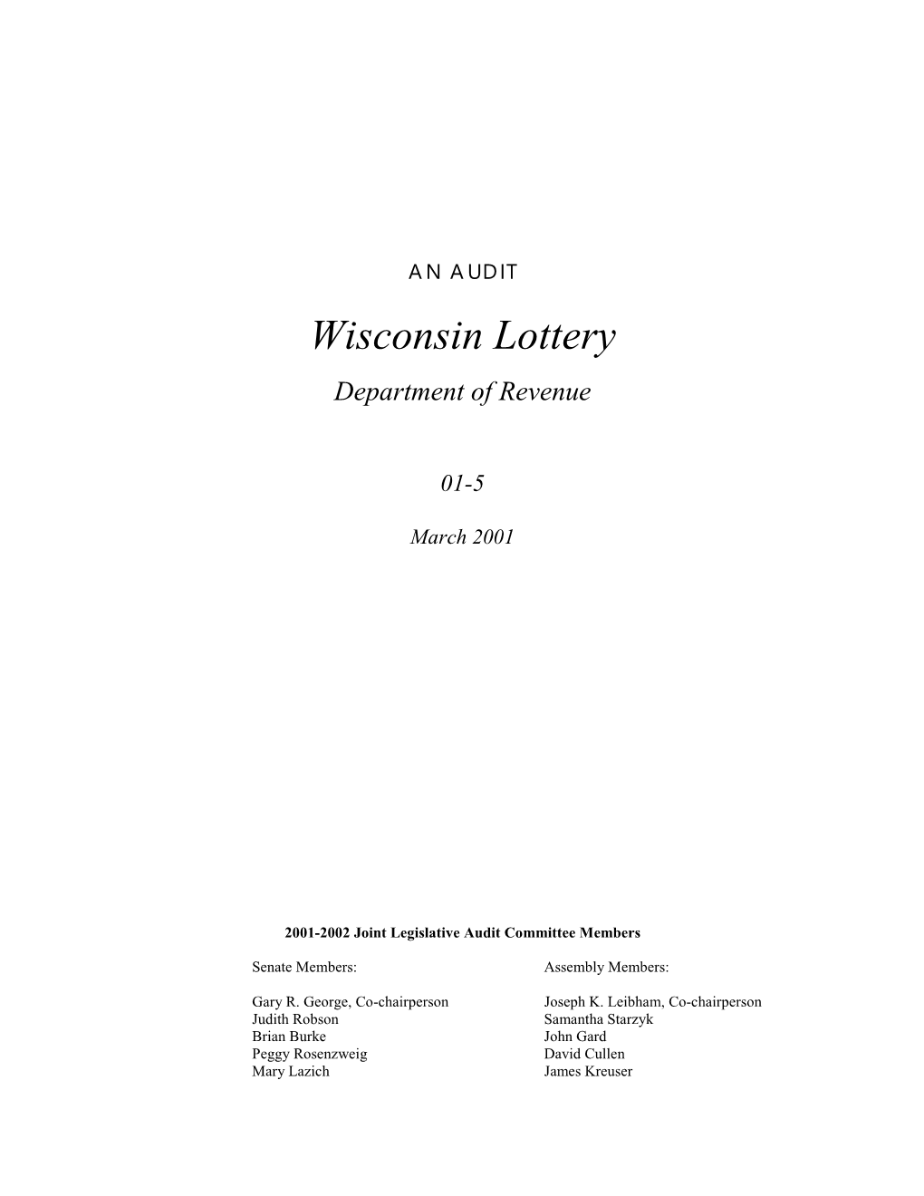 Wisconsin Lottery Department of Revenue