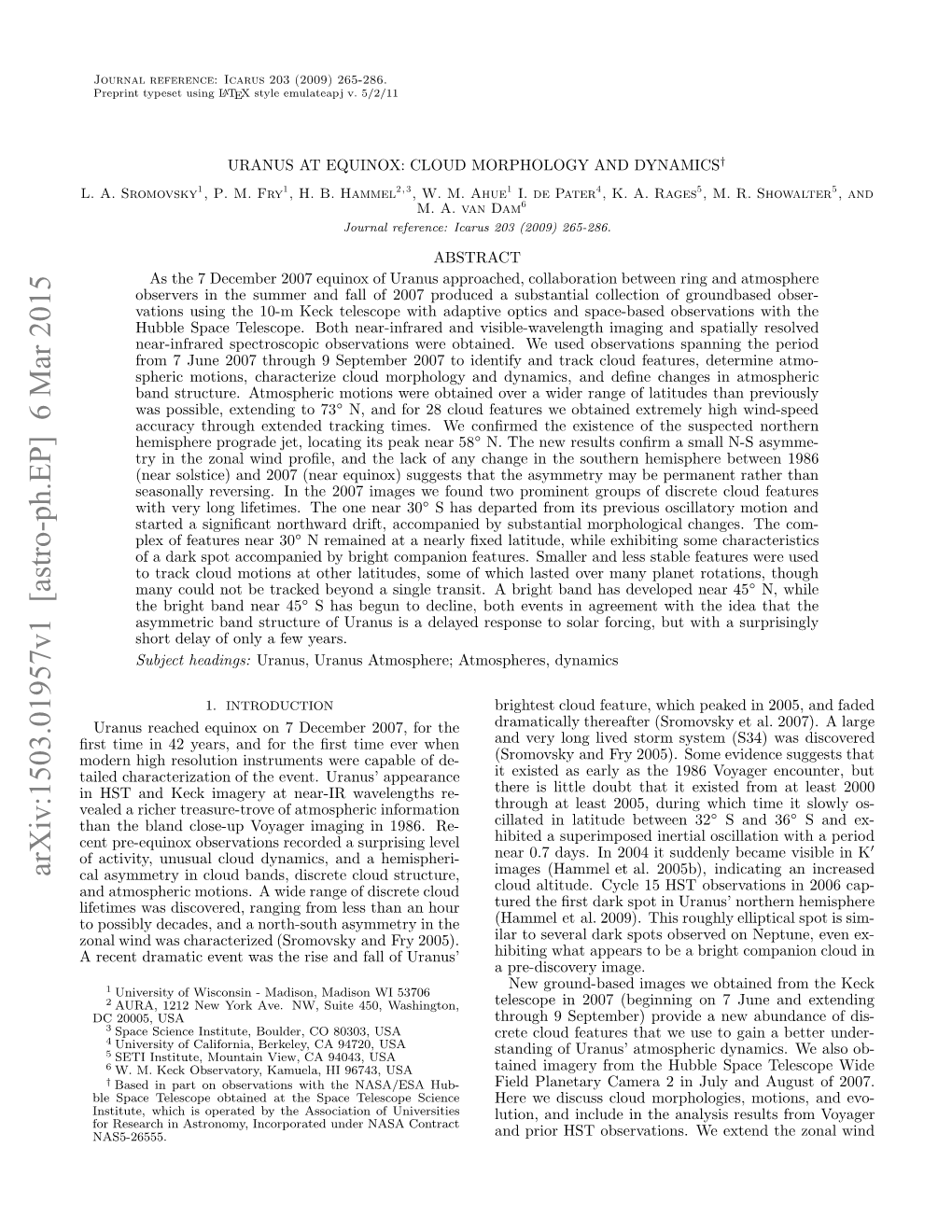 Uranus at Equinox: Cloud Morphology and Dynamics 3