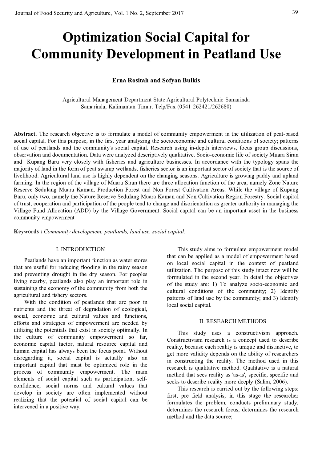 Optimization Social Capital for Community Development in Peatland Use