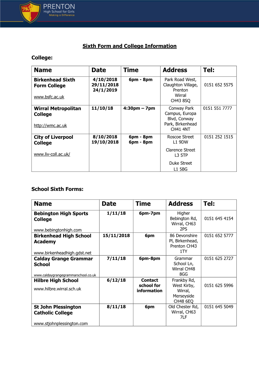 Name Date Time Address