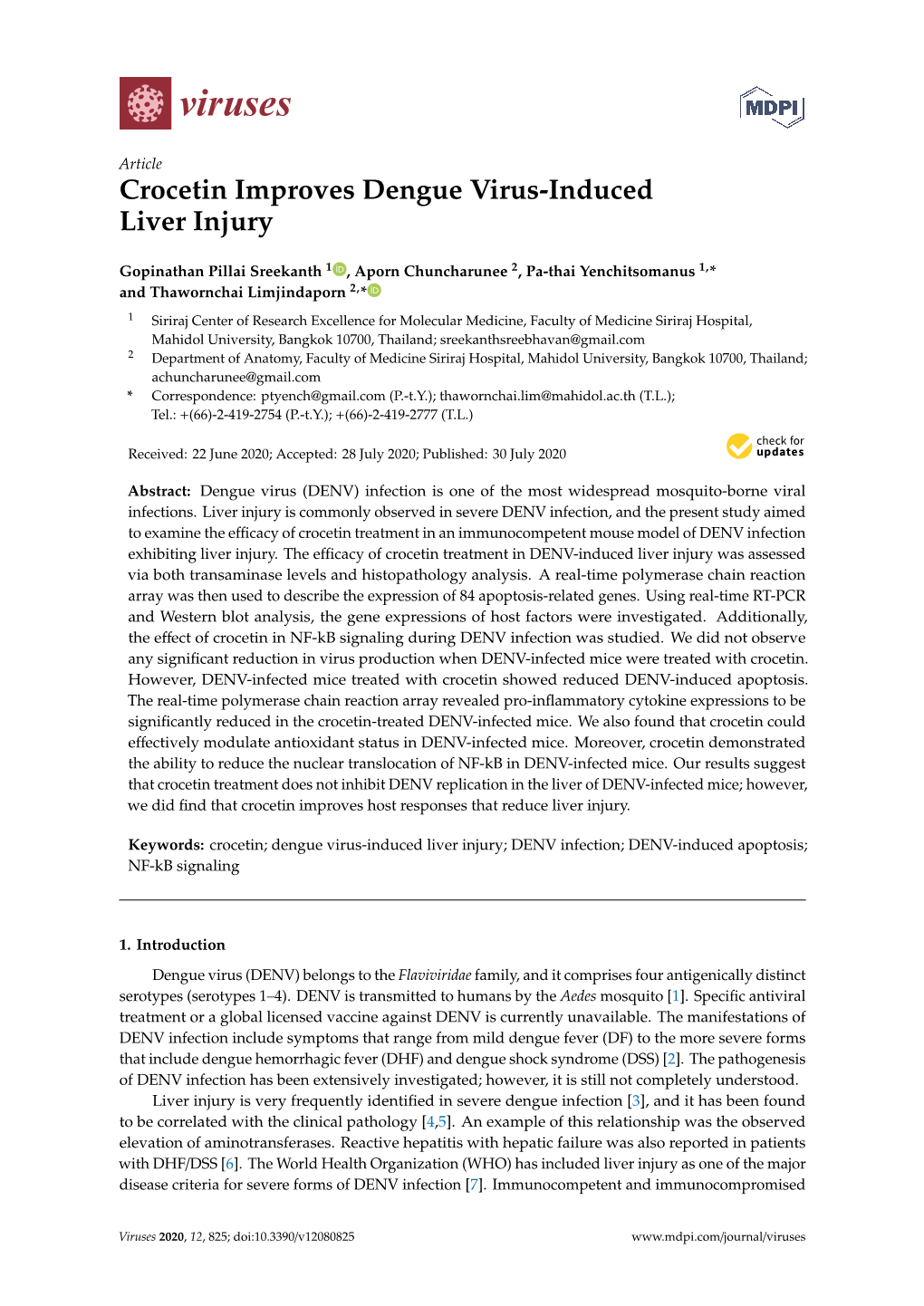 Crocetin Improves Dengue Virus-Induced Liver Injury