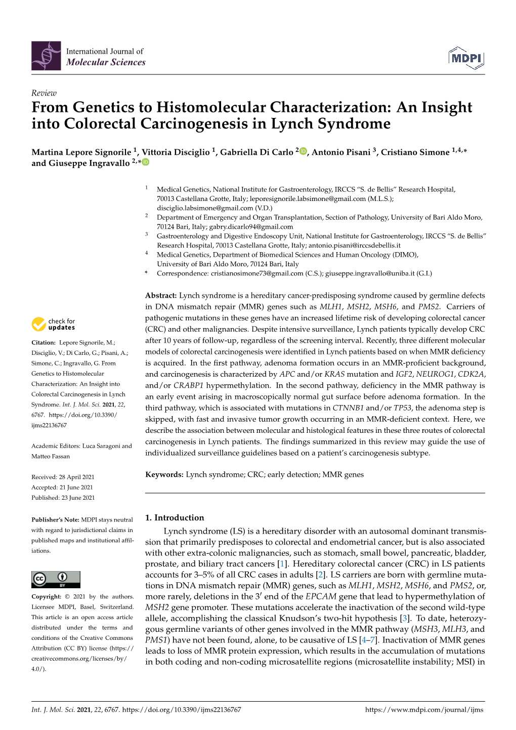 An Insight Into Colorectal Carcinogenesis in Lynch Syndrome