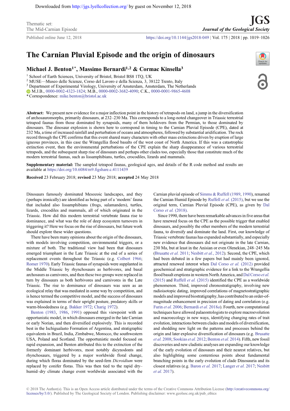 The Carnian Pluvial Episode and the Origin of Dinosaurs