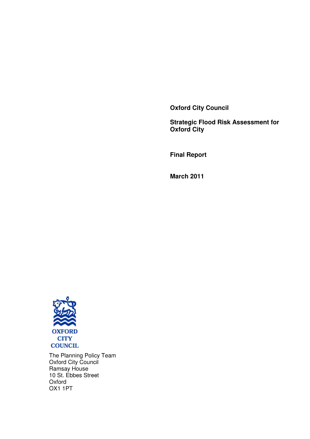 Oxford City Council Strategic Flood Risk Assessment for Oxford City Final Report March 2011