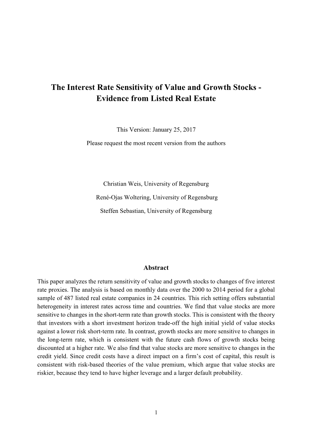 The Interest Rate Sensitivity of Value and Growth Stocks - Evidence from Listed Real Estate