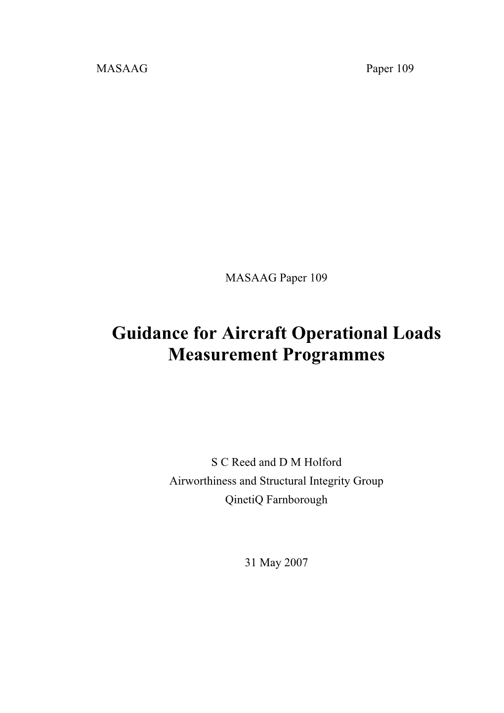 MASAAG Paper 109 Guidance for Aircraft Operational Loads