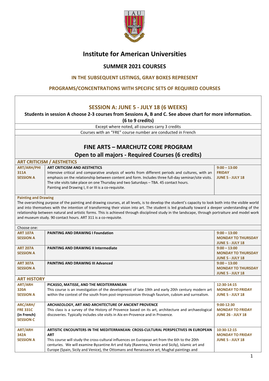 IAU Summer 2021 Courses