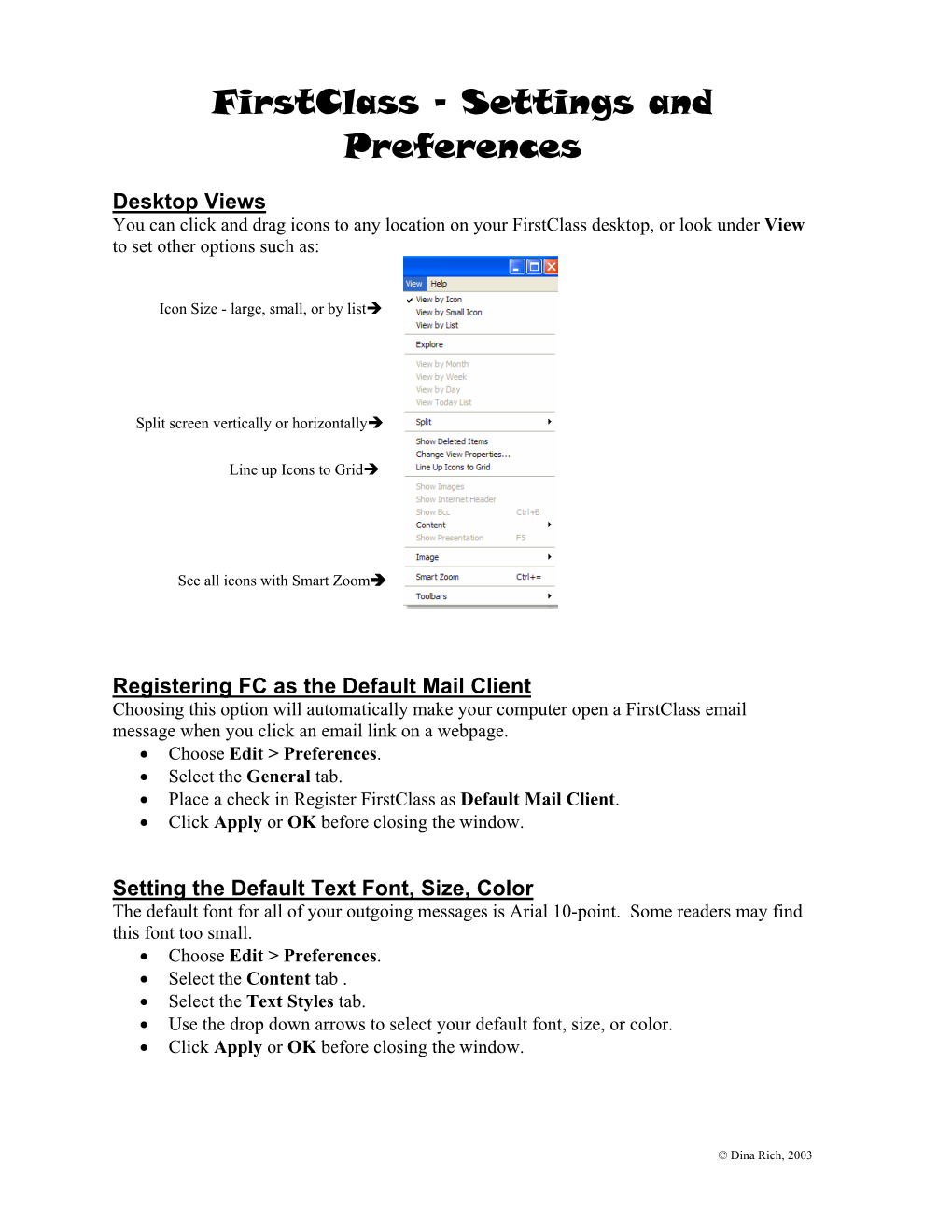 Firstclass – Settings and Preferences