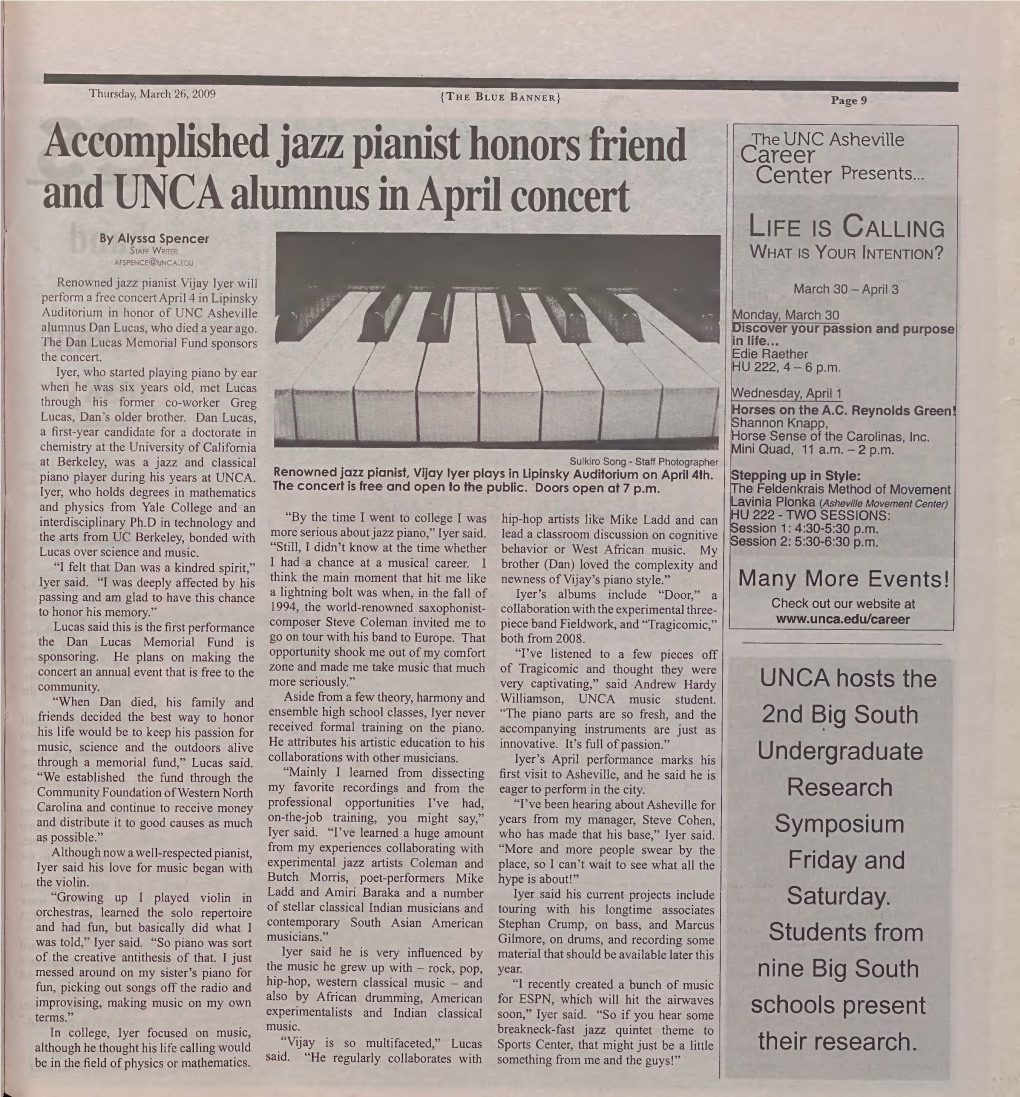 Accomplished Jazz Pianist Honors Friend and UNCA Alumnus in April