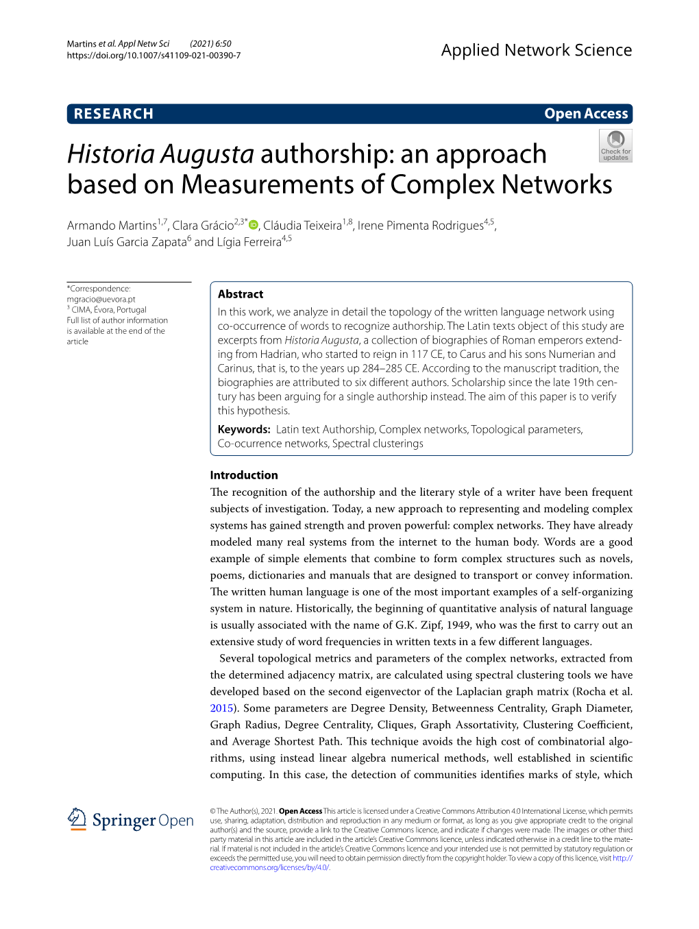 Historia Augusta Authorship: an Approach Based on Measurements of Complex Networks
