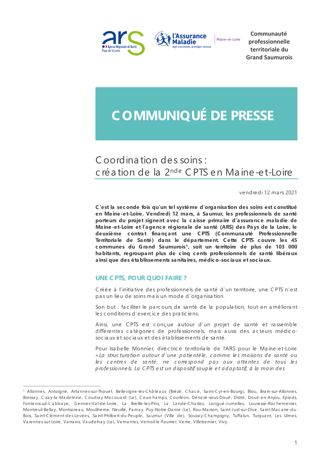 Création De La 2Nde CPTS En Maine-Et-Loire
