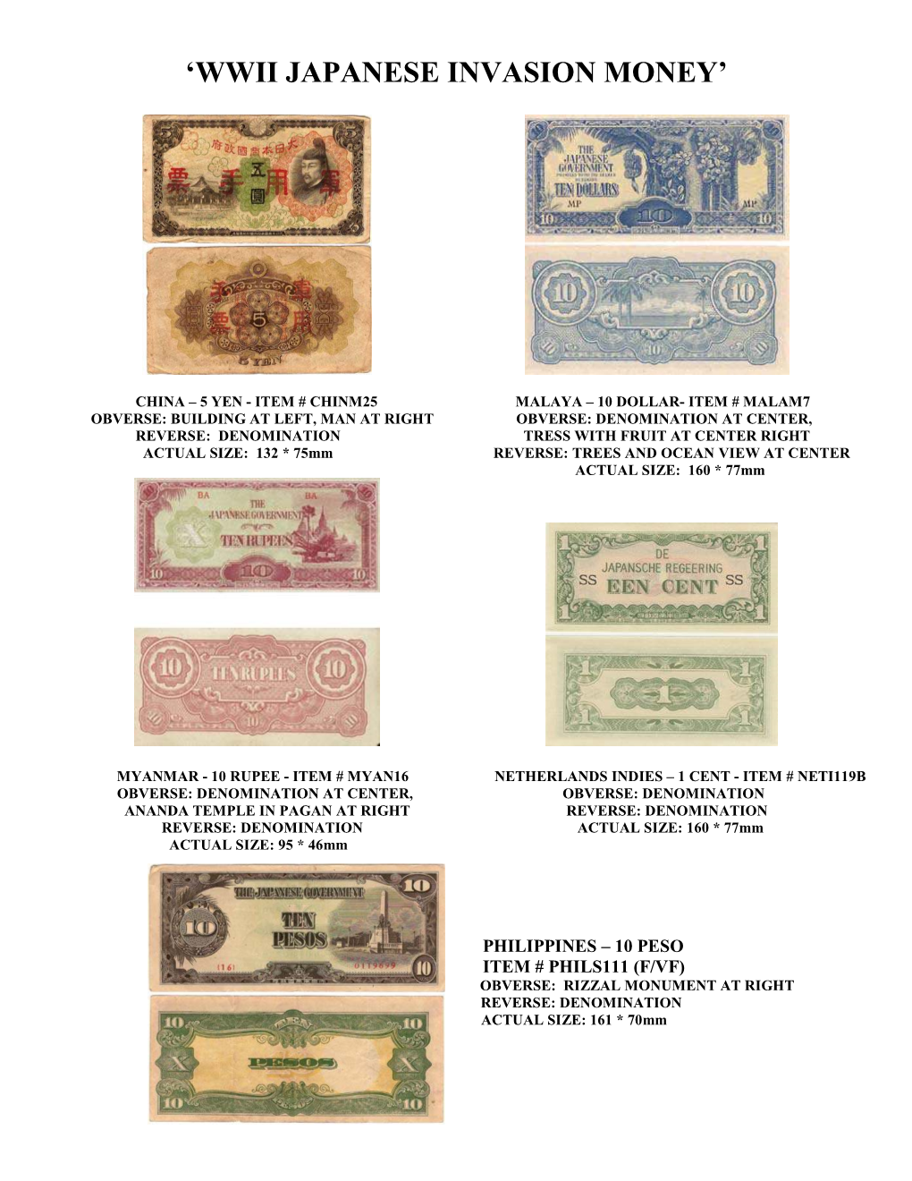 'Wwii Japanese Invasion Money'