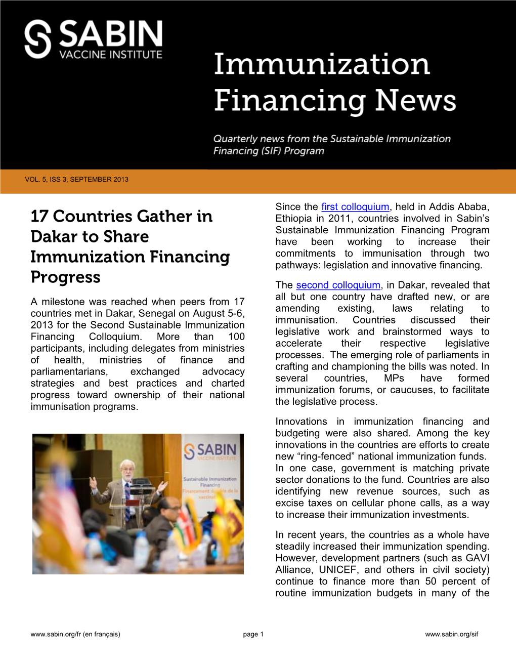 Immunization Financing News