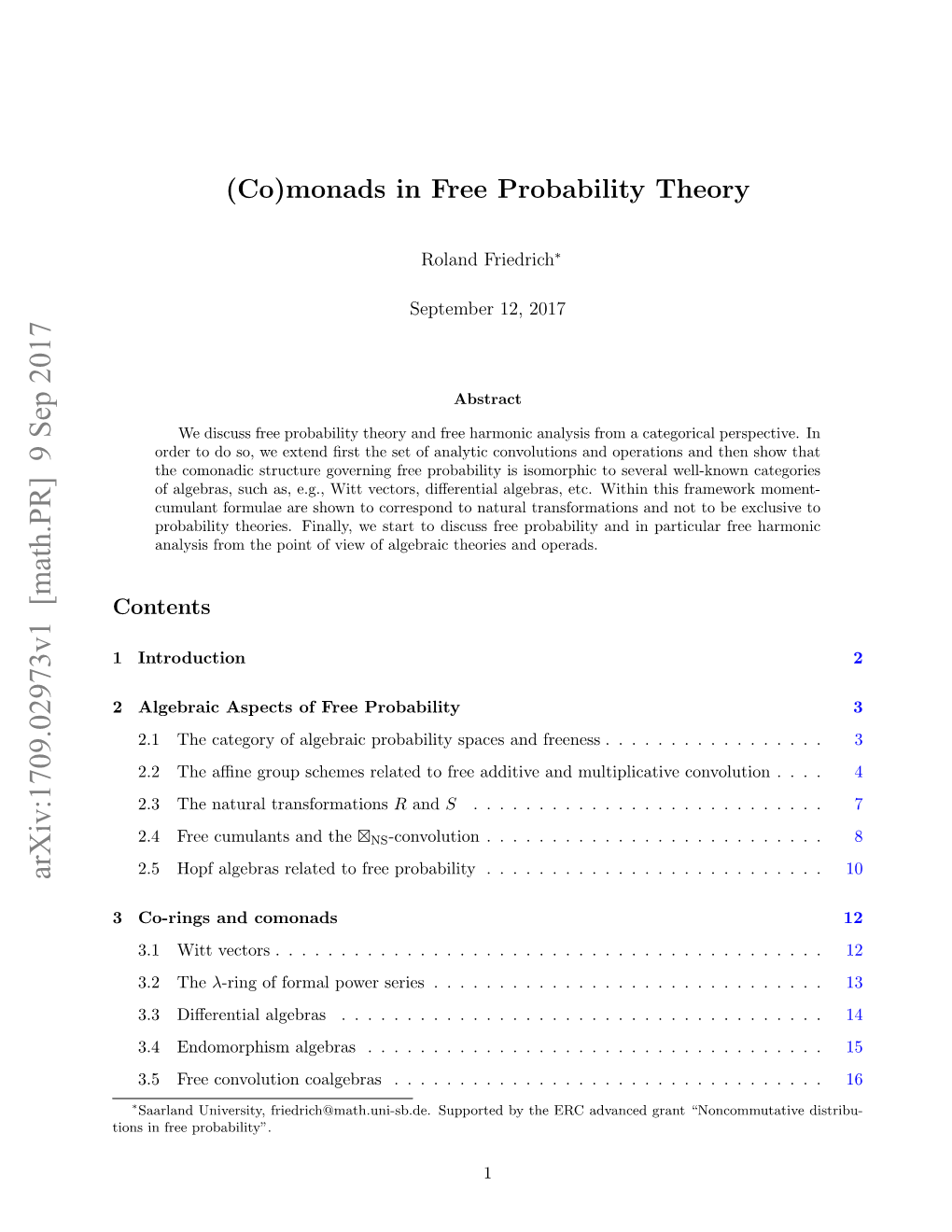 (Co) Monads in Free Probability Theory