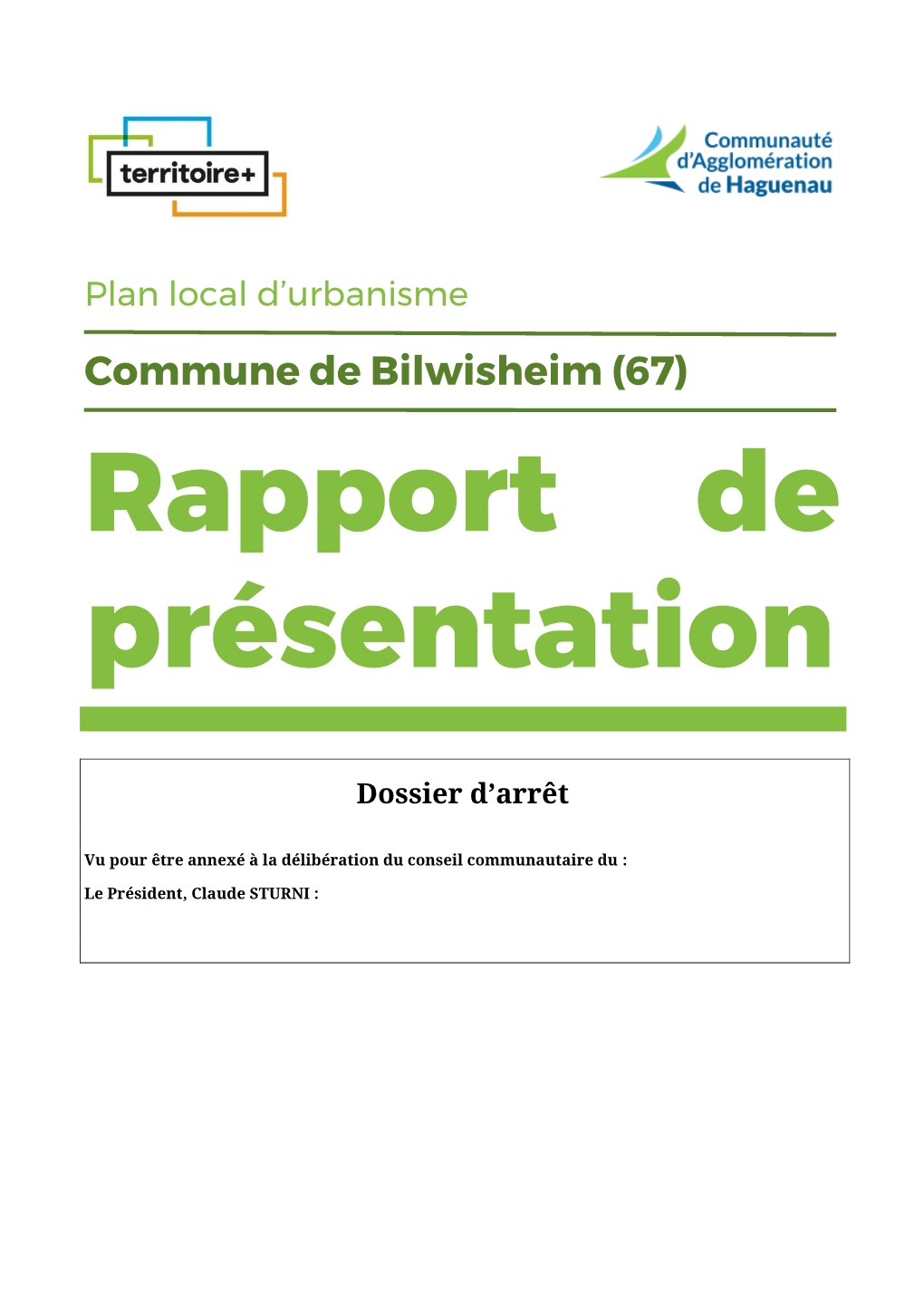 Commune De Bilwisheim (67) Rapport De Présentation