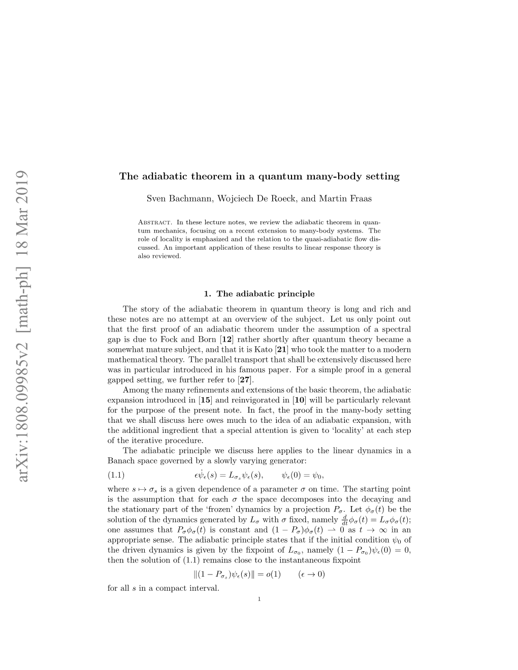 The Adiabatic Theorem in a Quantum Many-Body Setting