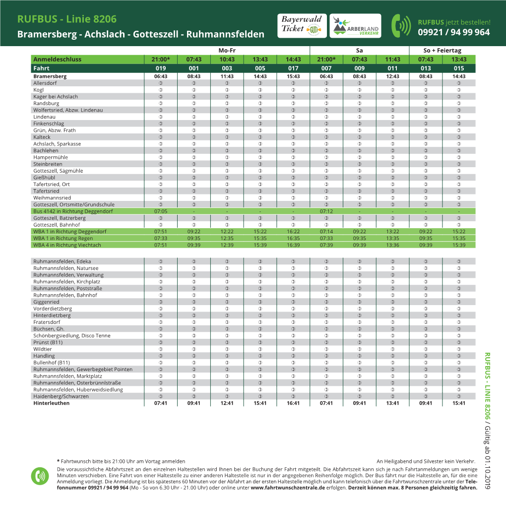 RUFBUS - Linie 8206 Bayerwald RUFBUS Jetzt Bestellen! Ticket Bramersberg - Achslach - Gotteszell - Ruhmannsfelden 09921 / 94 99 964