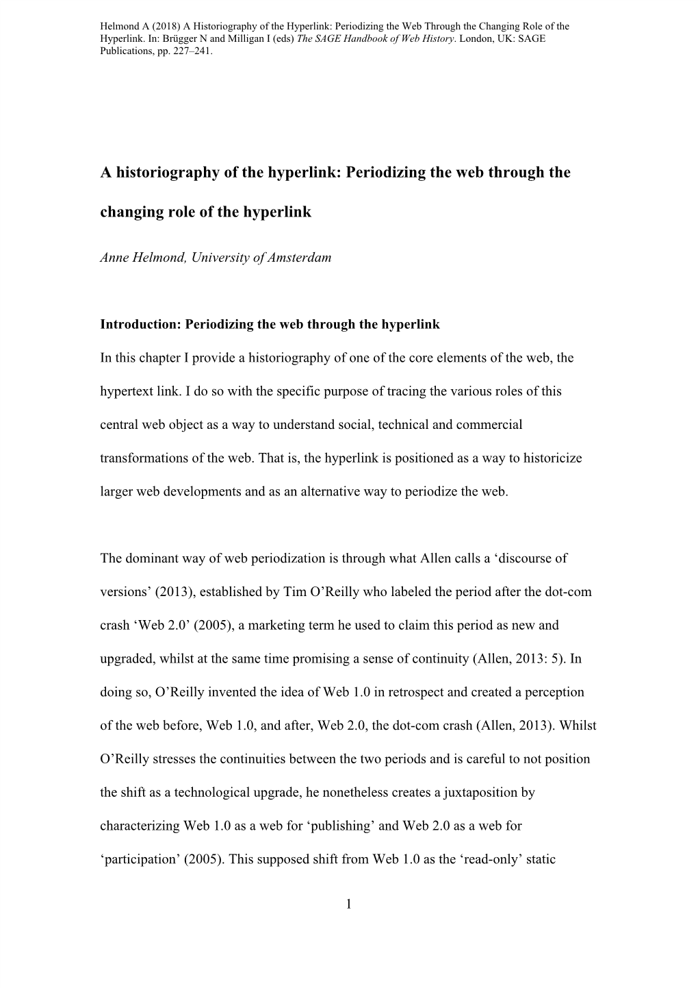 A Historiography of the Hyperlink: Periodizing the Web Through the Changing Role of the Hyperlink