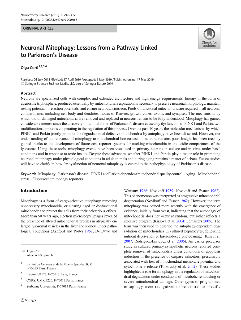 Neuronal Mitophagy: Lessons from a Pathway Linked to Parkinson's