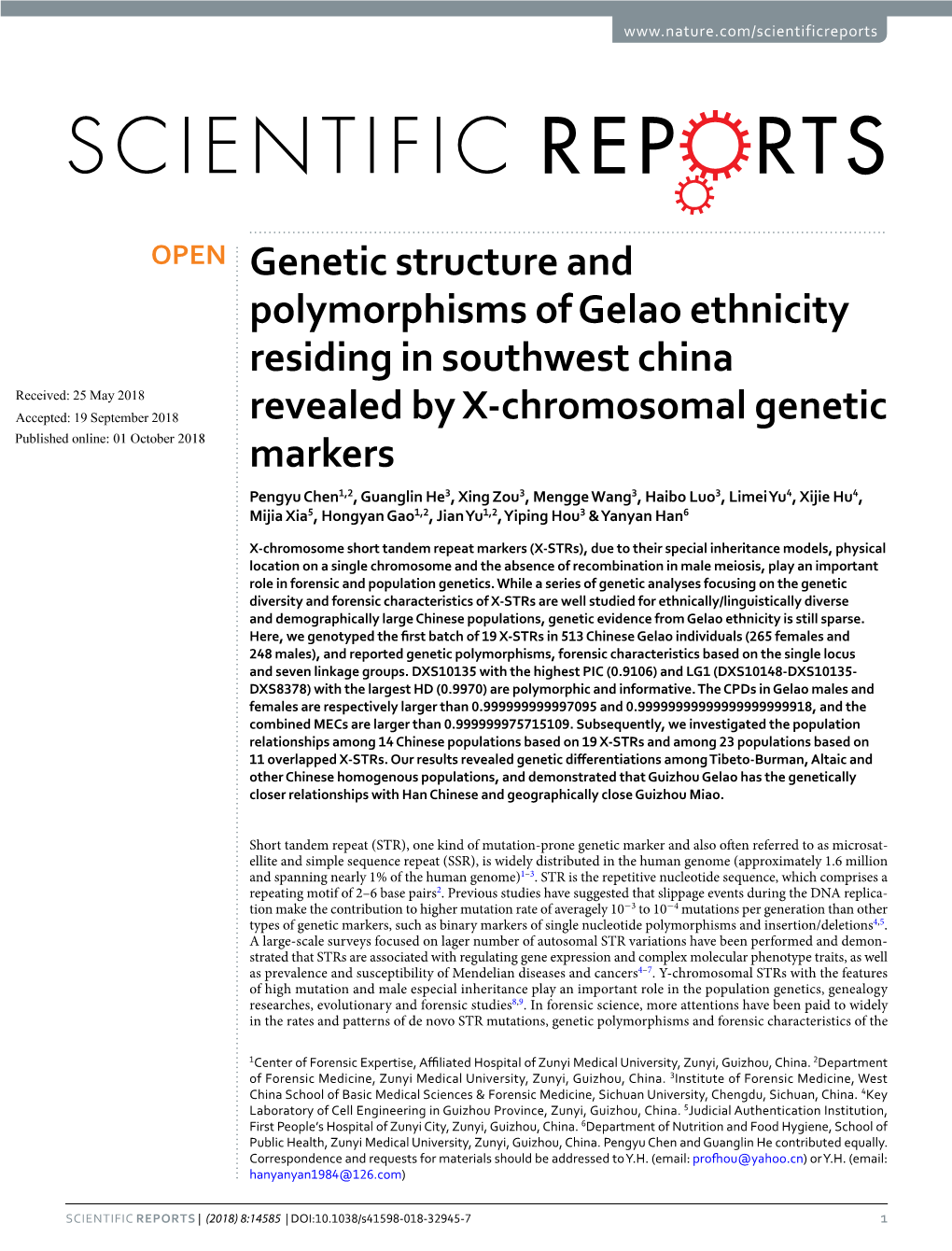 Genetic Structure and Polymorphisms of Gelao Ethnicity Residing in Southwest China Revealed by X-Chromosomal Genetic Markers