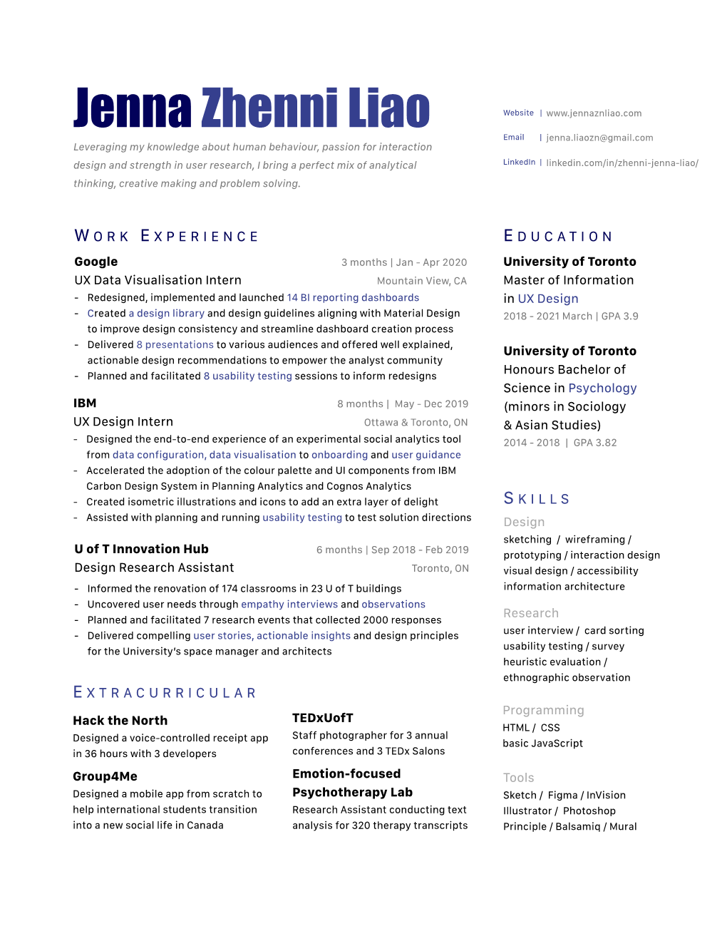 Jenna Zhenni Liao-UXD Resume May 2020