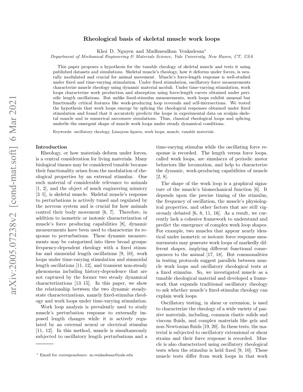 Rheological Basis of Skeletal Muscle Work Loops