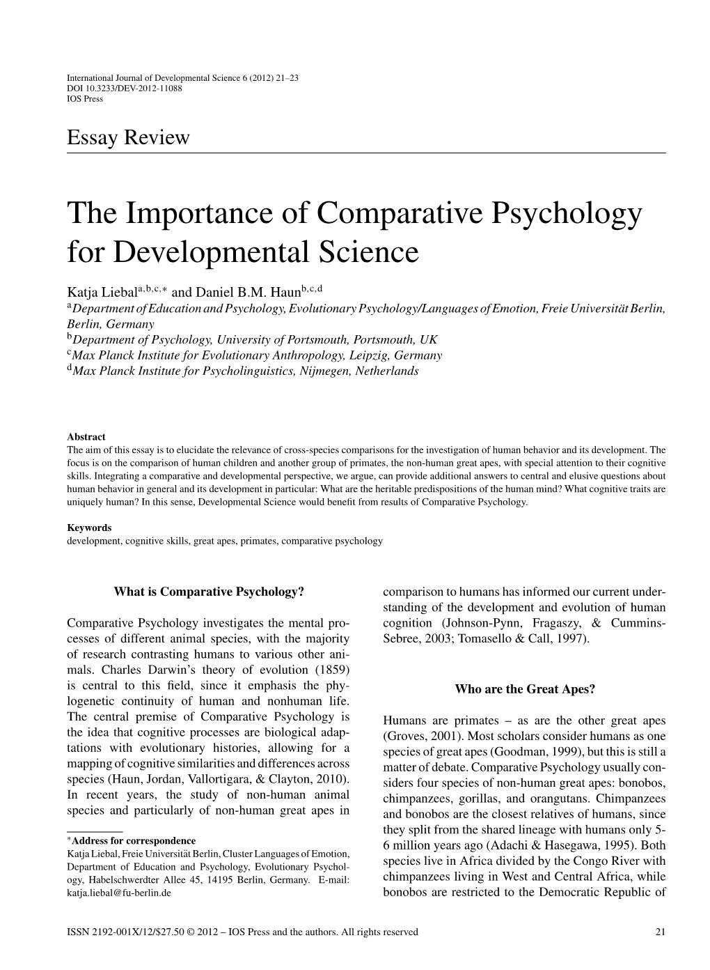 The Importance of Comparative Psychology for Developmental Science