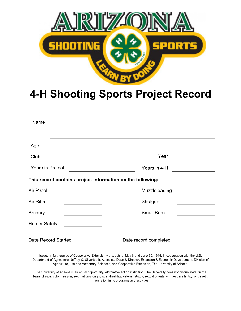 4-H Shooting Sports Project Record